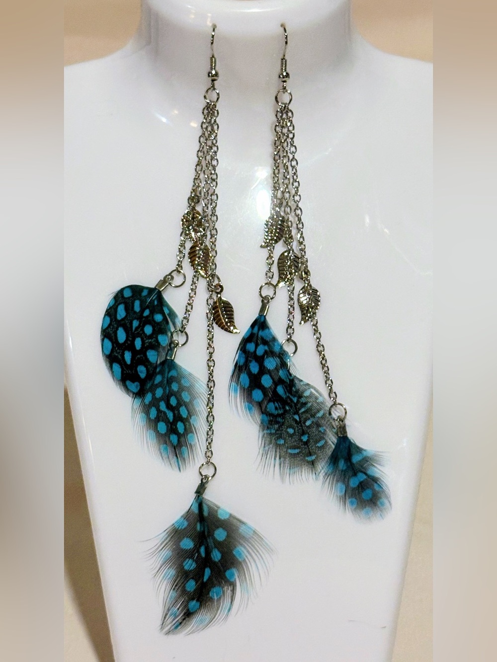 Blue & Black Feather Dangle Earrings - nwot